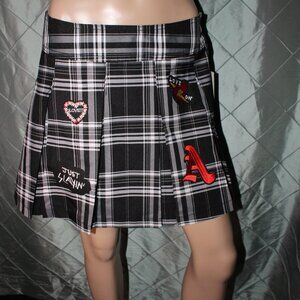 NWT No Boundaries Women Med (7-9) Plaid Mini Black White Just Slayin Patch Skirt